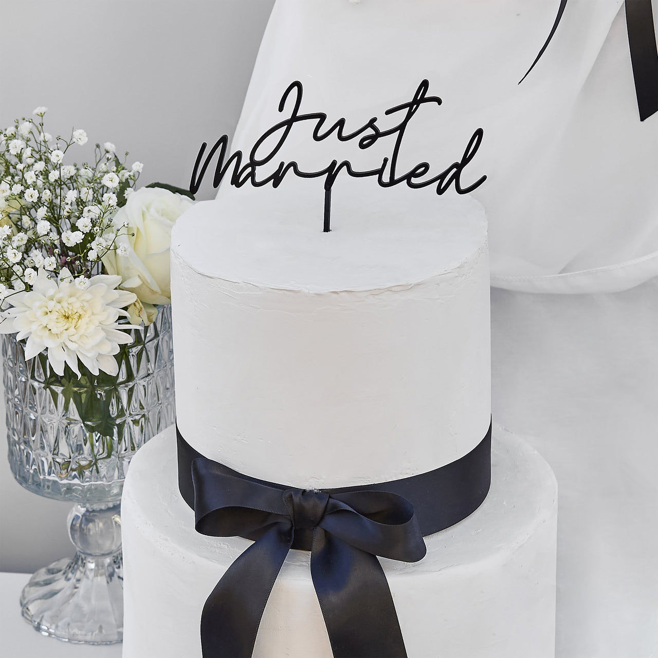 Cake Topper-HBMW117 - Black Just Married Cake Topper-Hootyballoo