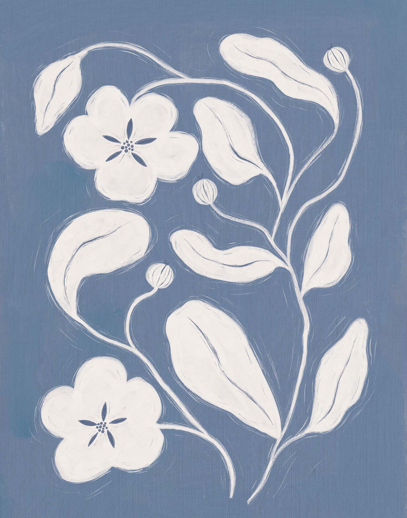 Framed Print-WF1218F - Blue Floral Vine Framed Print-Whistlefish