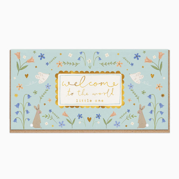Greeting Card-H058 - Bunnies & Birds New Baby Card-Whistlefish