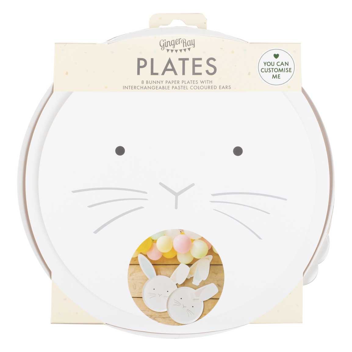 Paper Plates - EGG-239 - Bunny Plates & Interchangeable Ears - Pastel Easter Bunny Paper Plates With Interchangeable Ears - Whistlefish