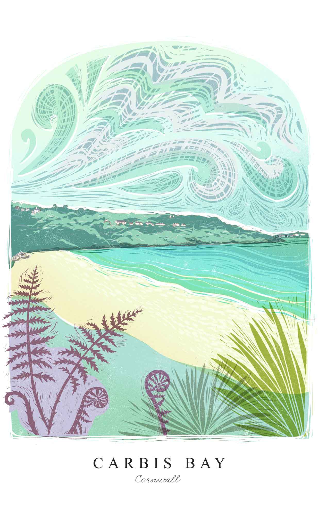 Framed Print-WF1235F - Carbis Bay Lino Small Framed Print-Whistlefish