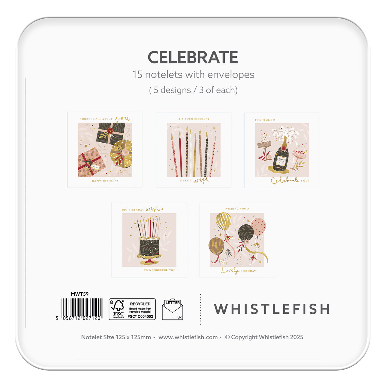 Notelet Tin-MWT59 - Celebrate Notelet Tin-Whistlefish