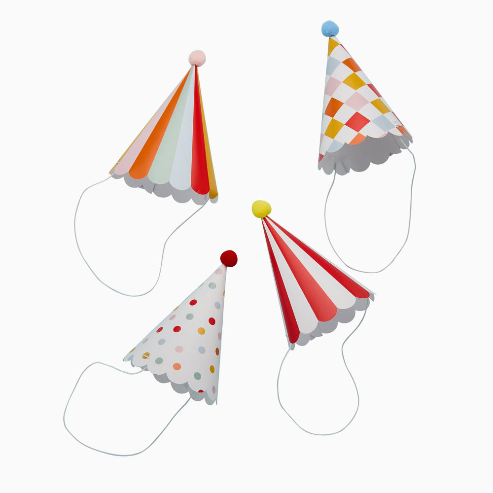 Party Hats-HBCP107 - Circus Party Hats with Pom Poms-Hootyballoo