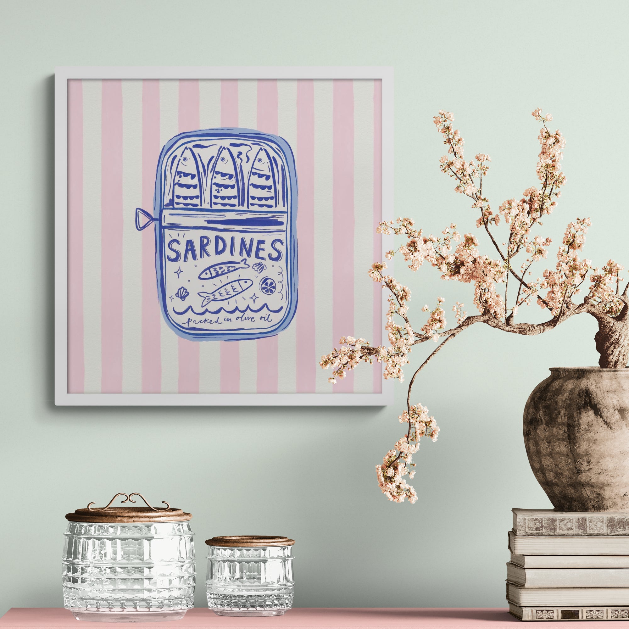 Sardines Pink Stripe Framed Print - Whistlefish