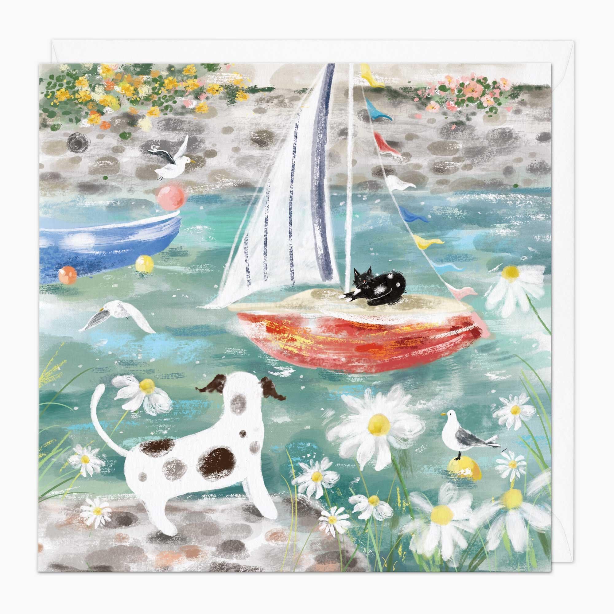 Greeting Card-G277 - Coastal Tale Sail Boat Art Card-Whistlefish