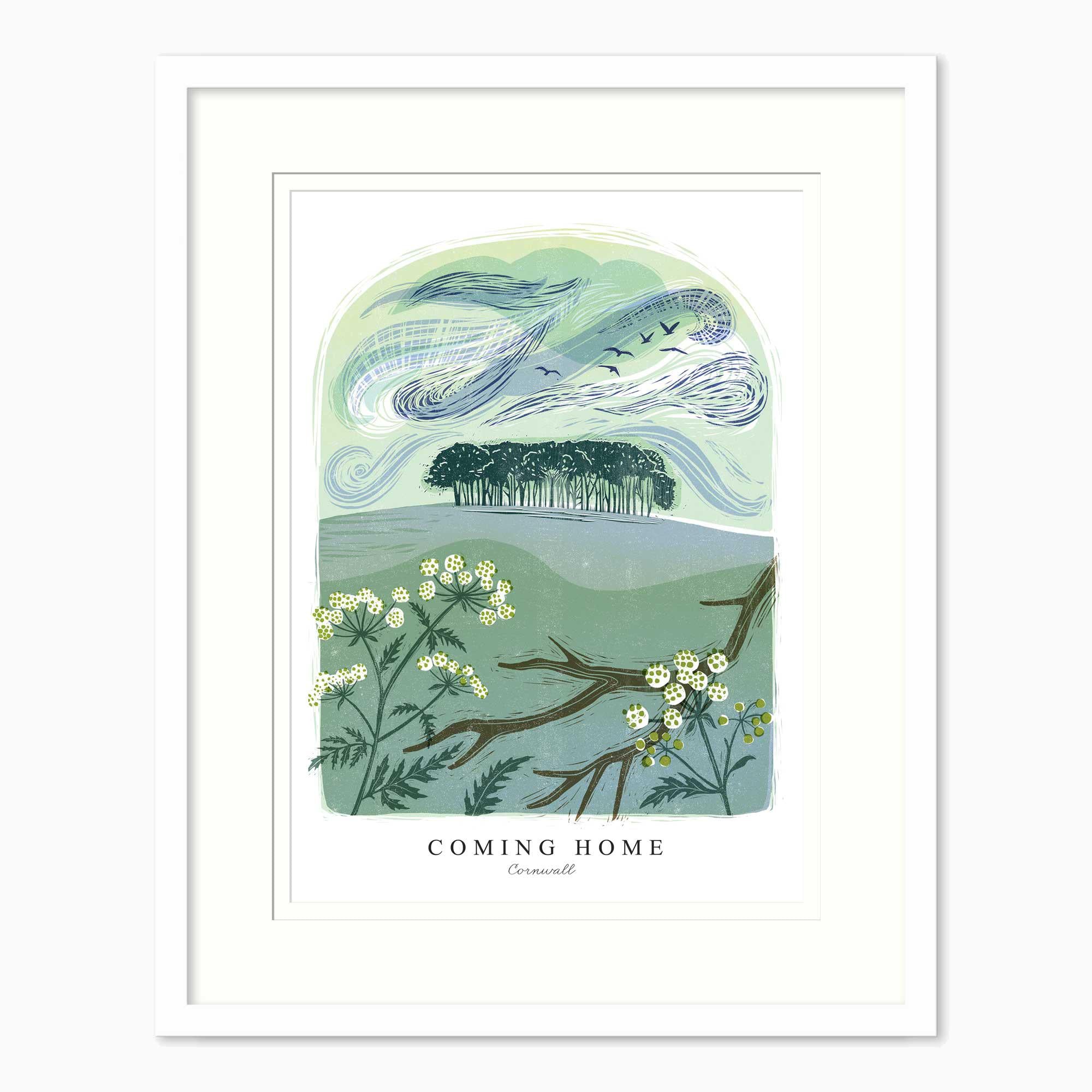 Framed Print-WF1222F - Coming Home Lino Small Framed Print-Whistlefish