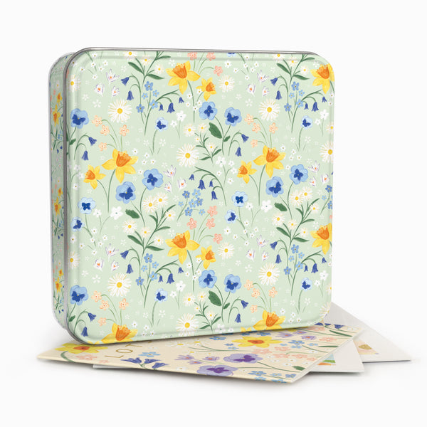 Notelet Tin-MWT73 - Cornish Bloom Filled Notelet Tin-Whistlefish