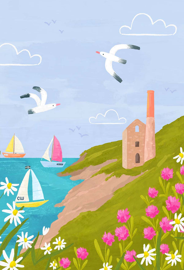Print-WF021287P - Cornish Coast Mine Small Art Print-Whistlefish