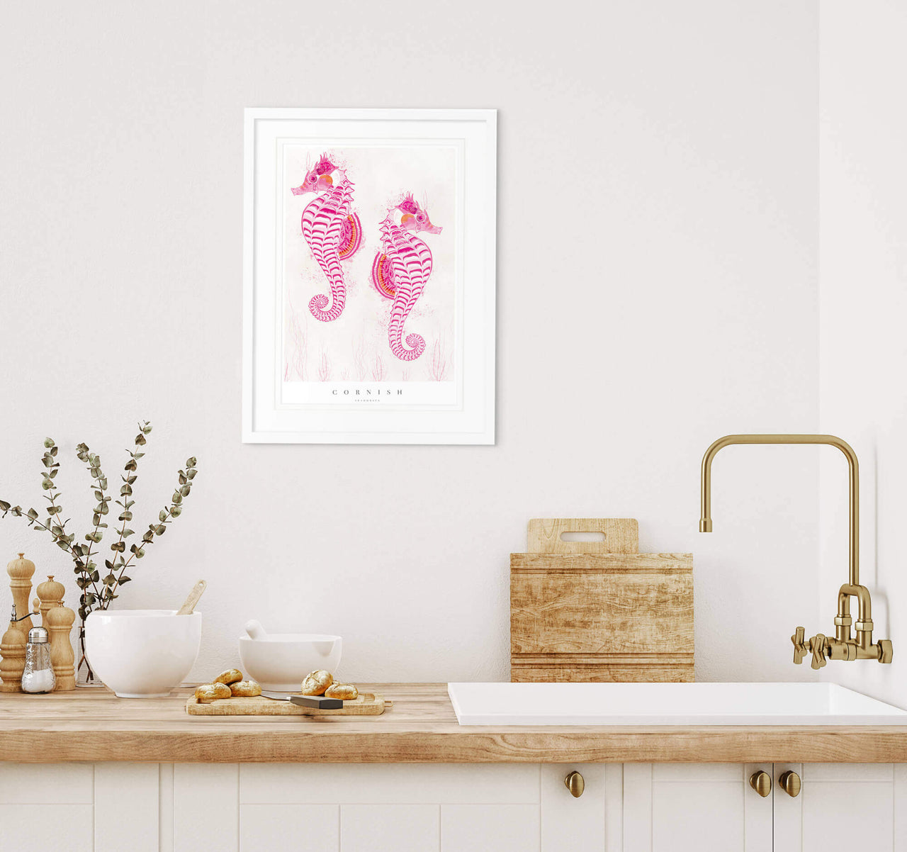 Print-WF721P - Cornish Seahorses Medium Art Print-Whistlefish