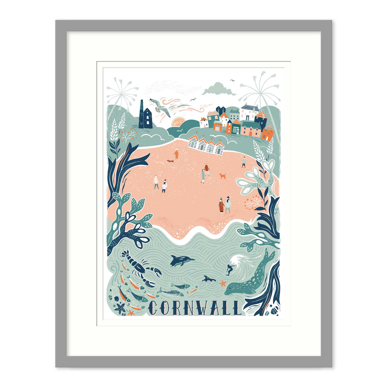 Framed Print-WF831F - Cornwall Lino Framed Print-Whistlefish