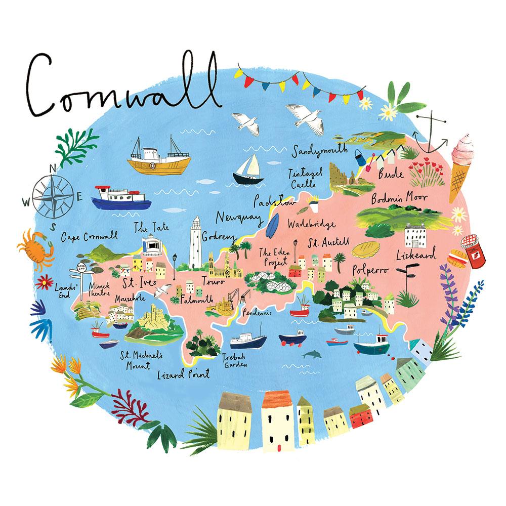 RC01F Claire Rossiter Cornwall Map Art Print