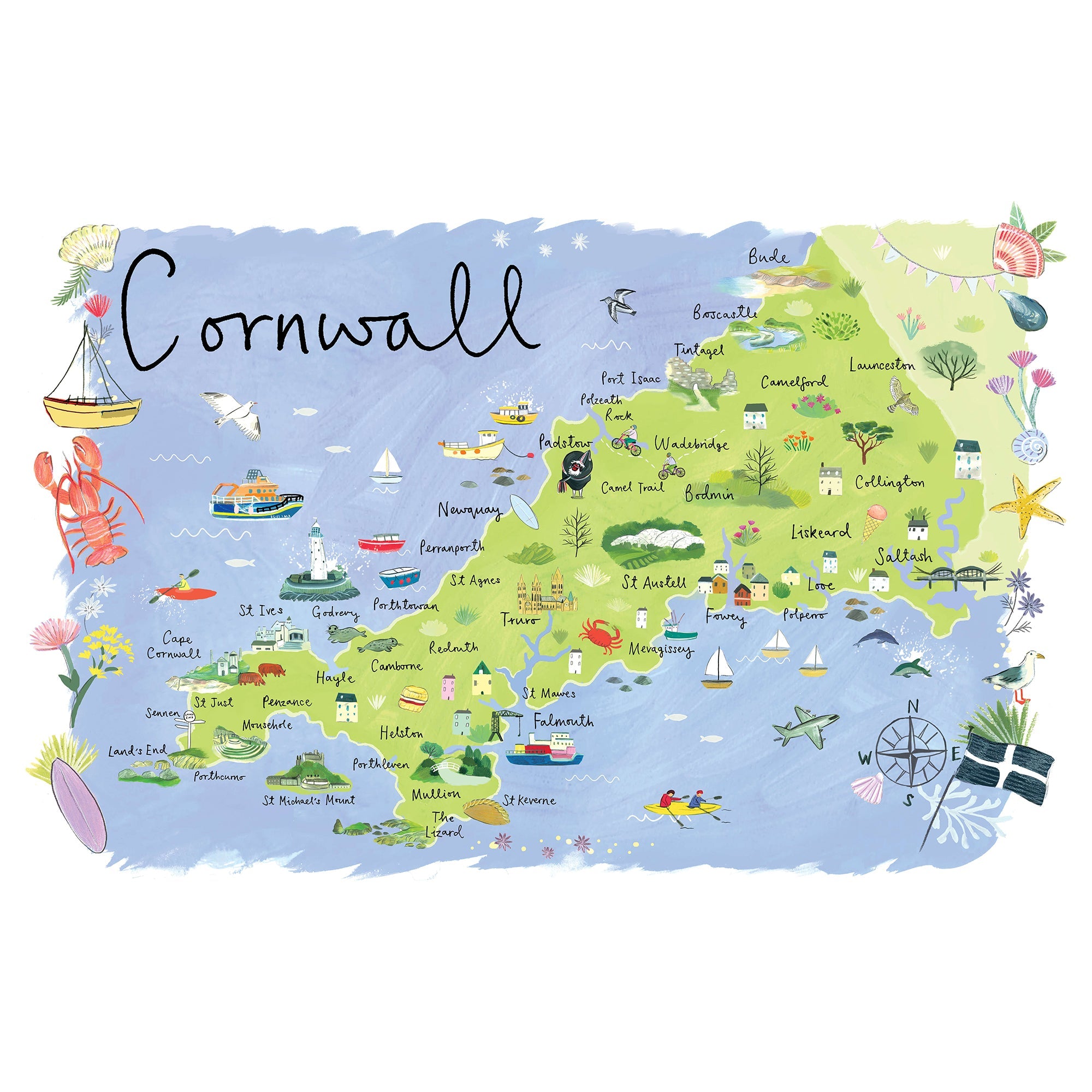 RC31P Cornwall Map Landscape Art Print