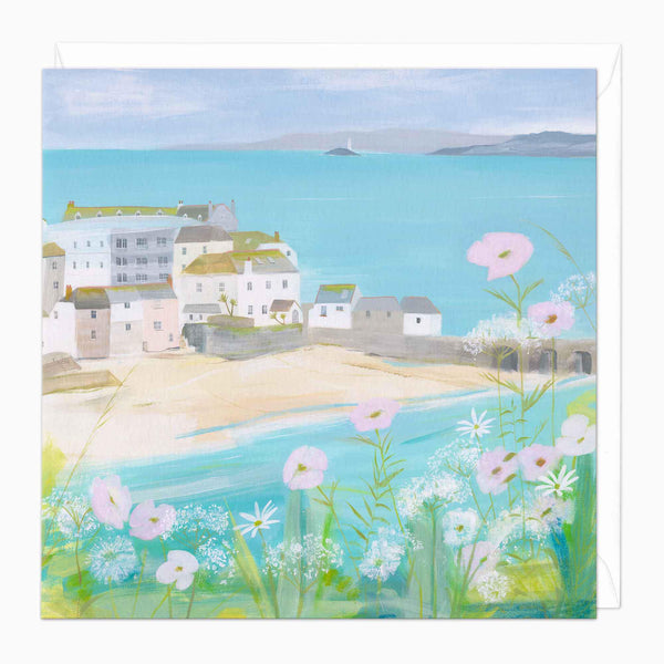 Greeting Card-E538 - Cow Parsely & Poppies Art Card-Hannah Cole