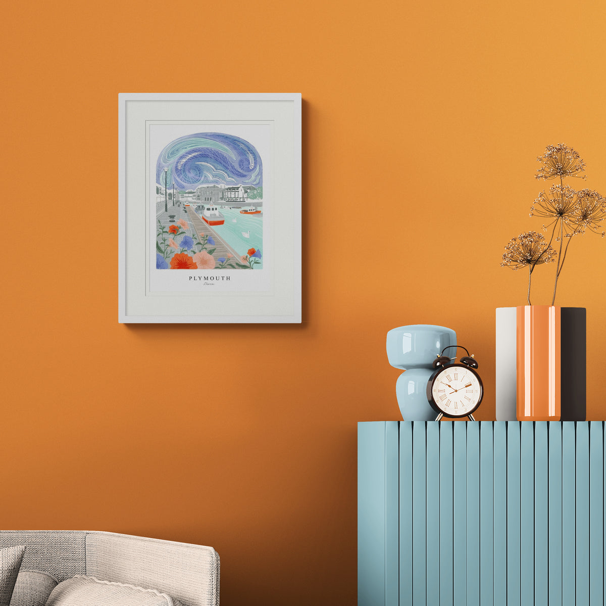 Plymouth Lino Small Framed Print - Whistlefish