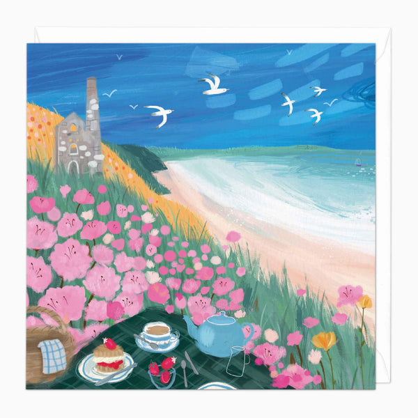 Greeting Card-E124 - Cream Tea Engine House Cornwall Art Card-Whistlefish