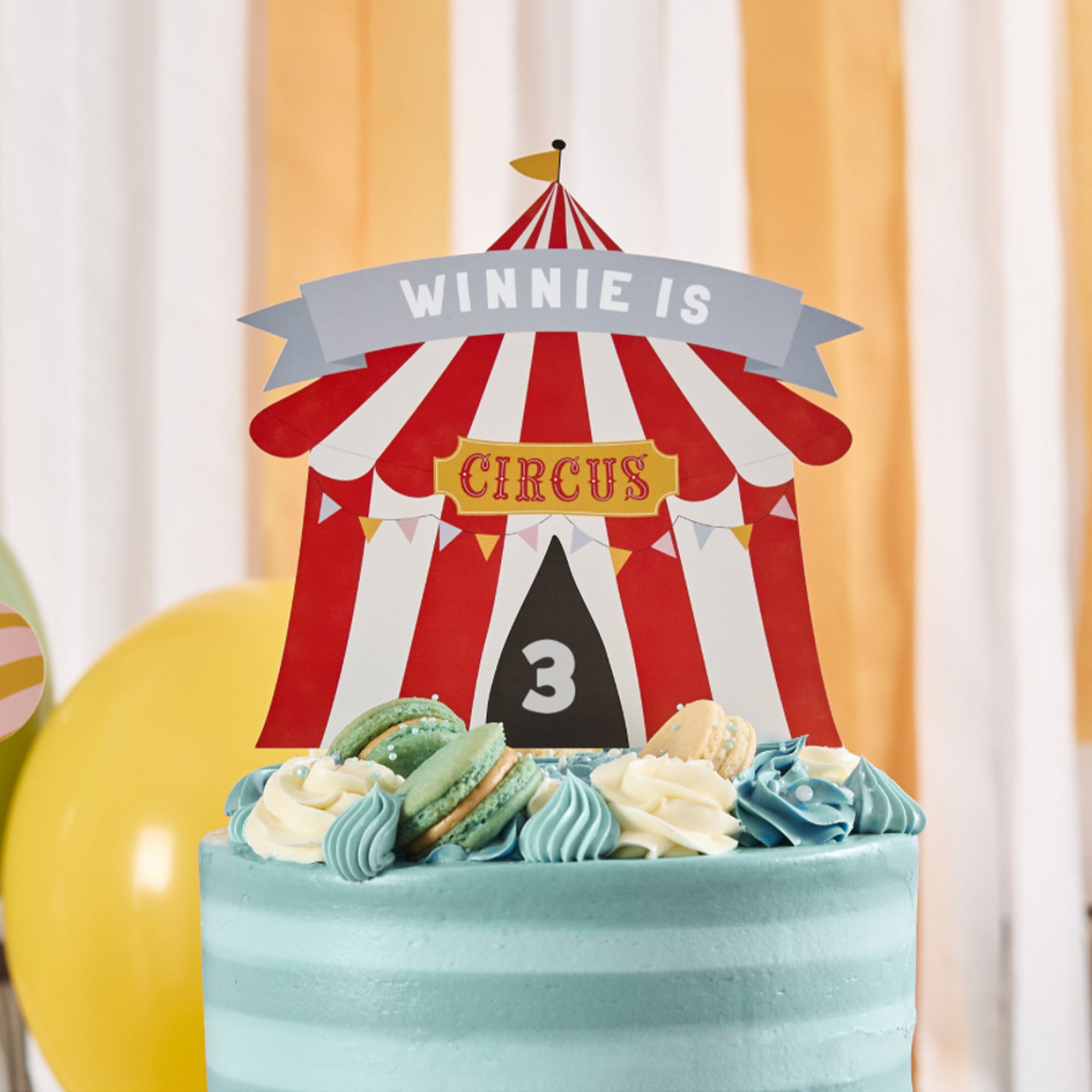 Cake Topper-HBCP113 - Customisable Circus Card Cake Topper-Hootyballoo