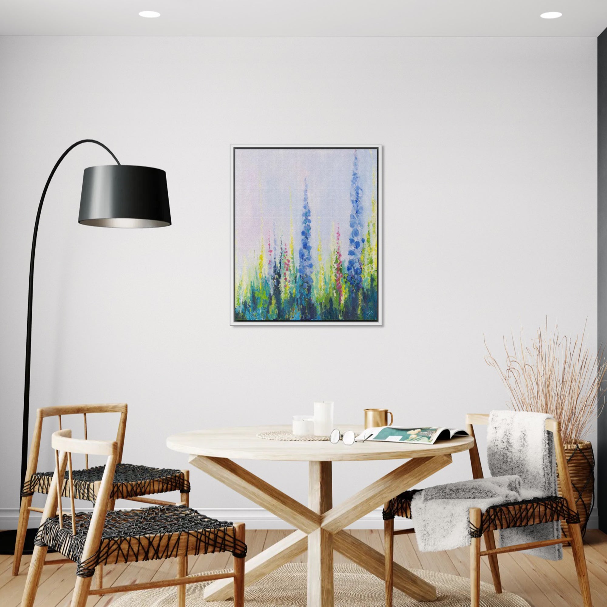 Framed Canvas-ICC129F - Delphiniums No 1 Framed Canvas-Iris Clelford