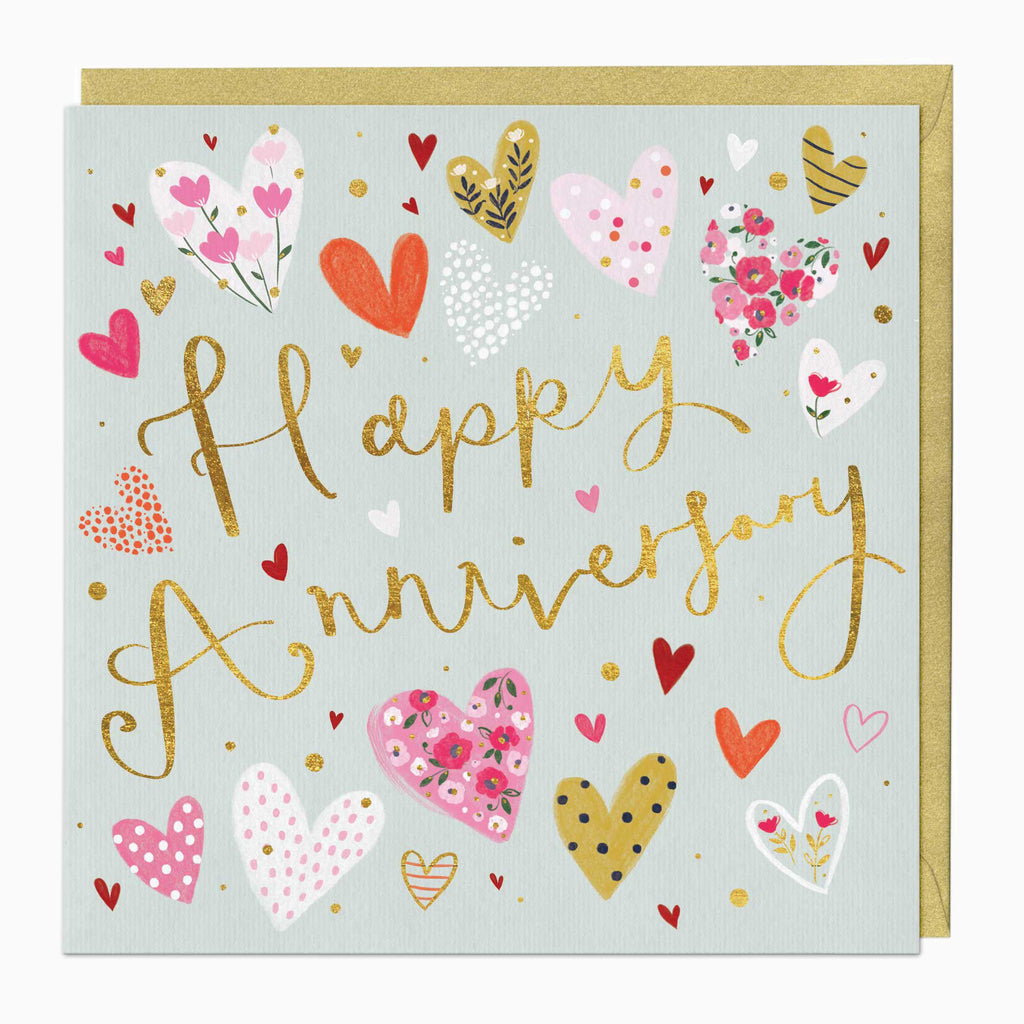 Greeting Card-E724 - Ditsy Floral Heart Anniversary Card-Whistlefish