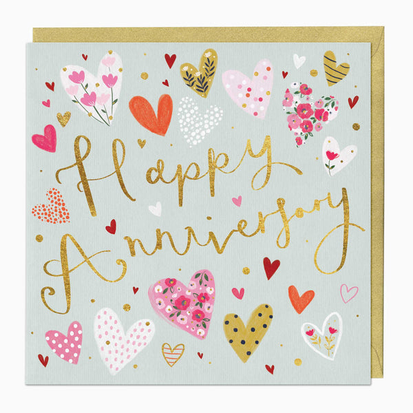 Greeting Card-E724 - Ditsy Floral Heart Anniversary Card-Whistlefish