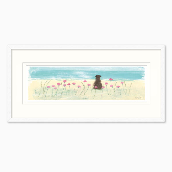 Framed Print-HC345F - Dog In The Sea Pinks Framed Print-Hannah Cole