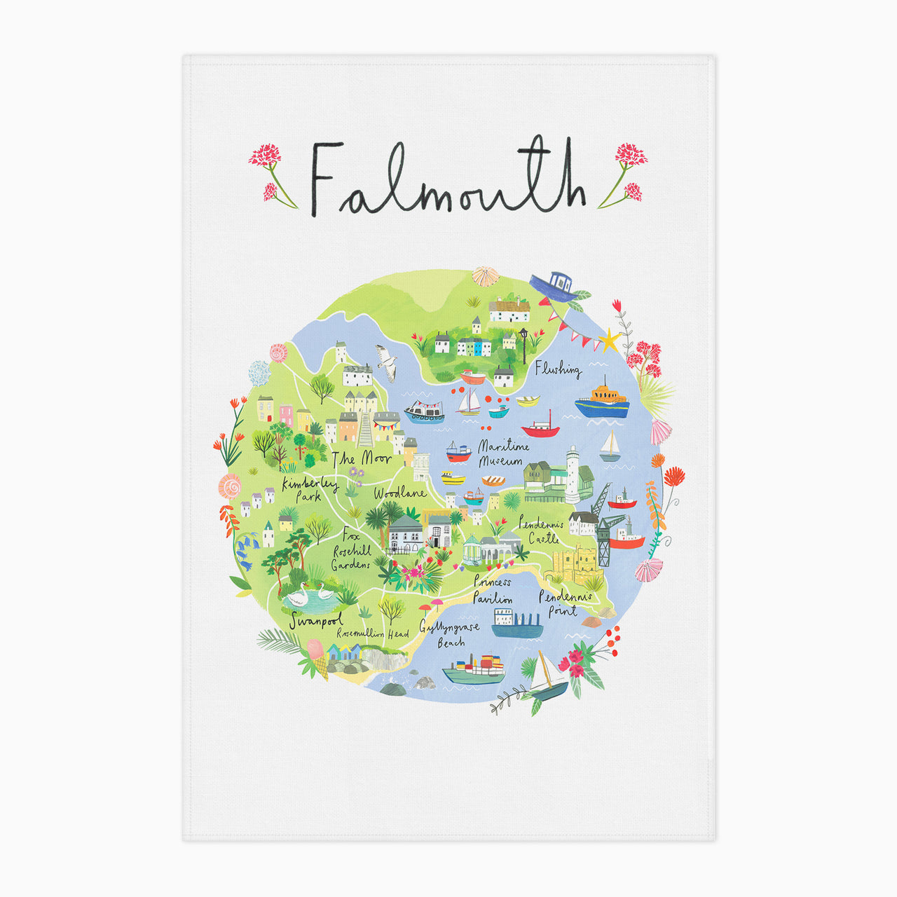 Tea Towel-CR10TT - Falmouth Map Tea Towel-Clair Rossiter