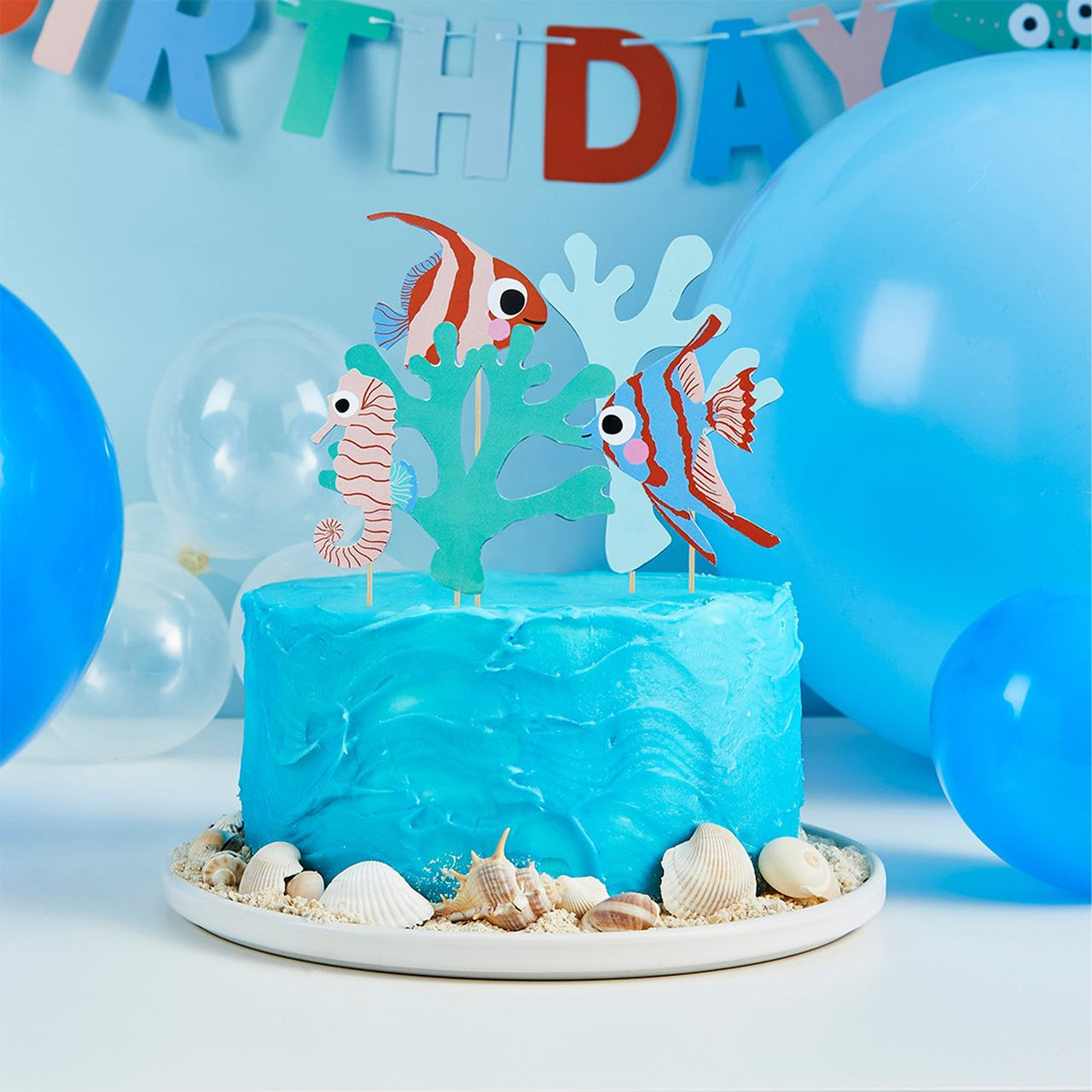 Cake Topper-HBWT109 - Fish & Coral Cake Topper Set-Hootyballoo