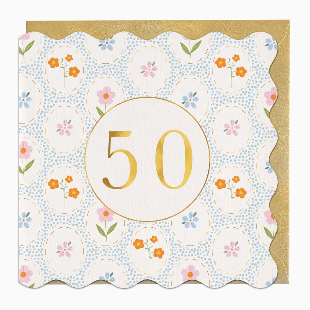 Greeting Card-H043 - Floral 50 Birthday Card-Whistlefish