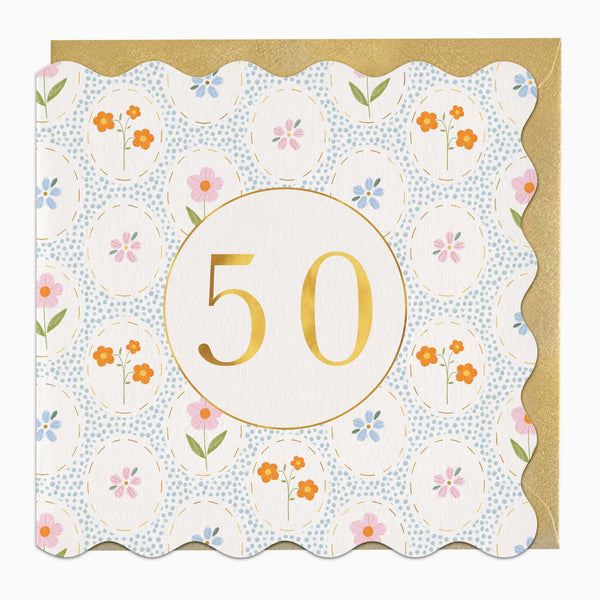 Greeting Card-H043 - Floral 50 Birthday Card-Whistlefish