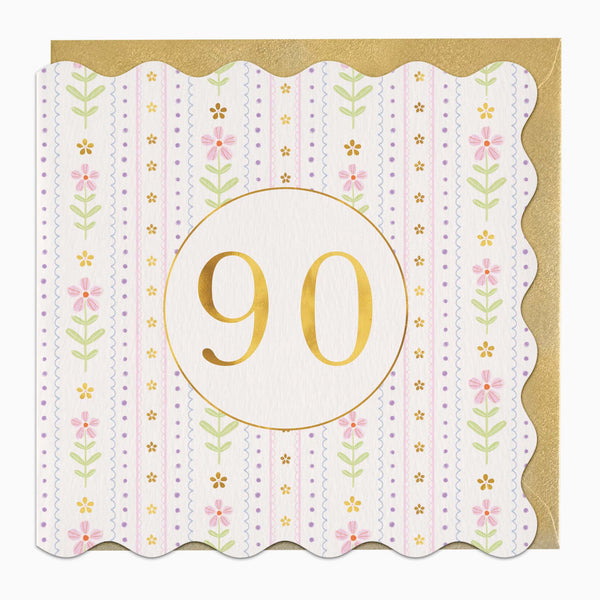 Greeting Card-H051 - Floral 90 Birthday Card-Whistlefish