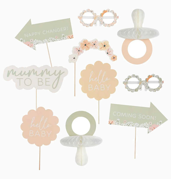 Photo Booth Props-FLB-112 - Floral Baby Shower Photo Booth Props-Ginger Ray