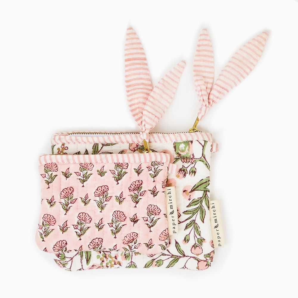 Cosmetic Bag Set-POUBP01 - Floral Blush Zipped Pouch Set (2 Pack)-Paper Mirchi