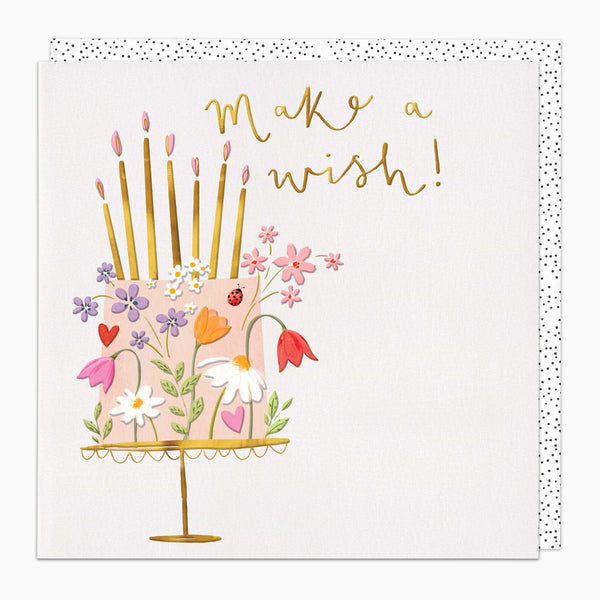 Greeting Card-H196 - Floral Cake Make A Wish Card-Whistlefish