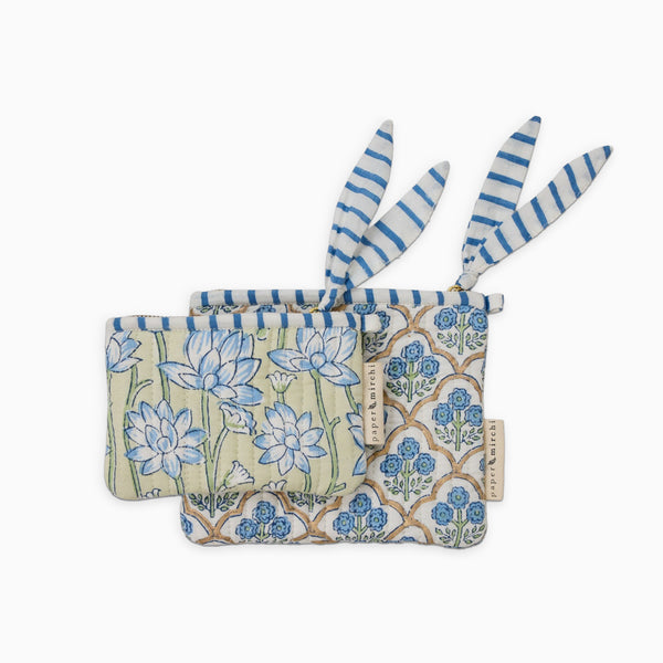 Floral Indigo Zipped Pouch Set (2 Pack) - Whistlefish