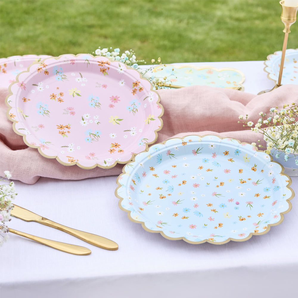 Paper Plates-HBDF102 - Floral Scalloped Paper Plates-Hootyballoo