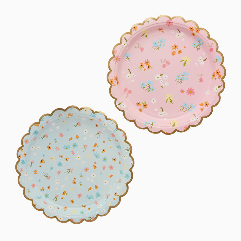 Paper Plates-HBDF102 - Floral Scalloped Paper Plates-Hootyballoo