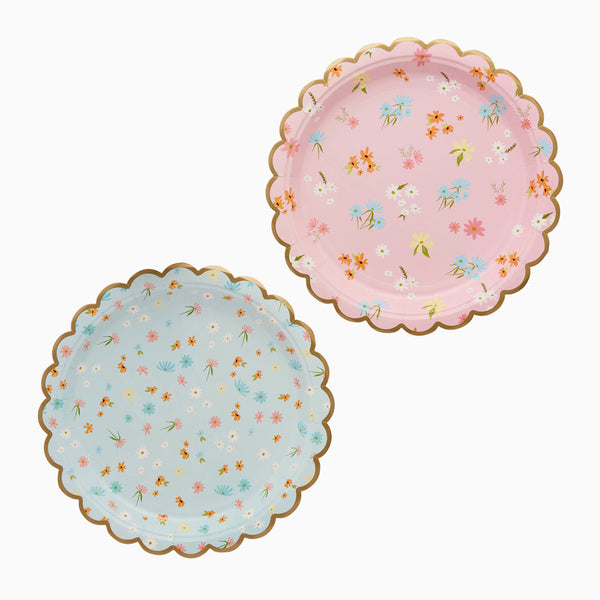 Paper Plates-HBDF102 - Floral Scalloped Paper Plates-Hootyballoo