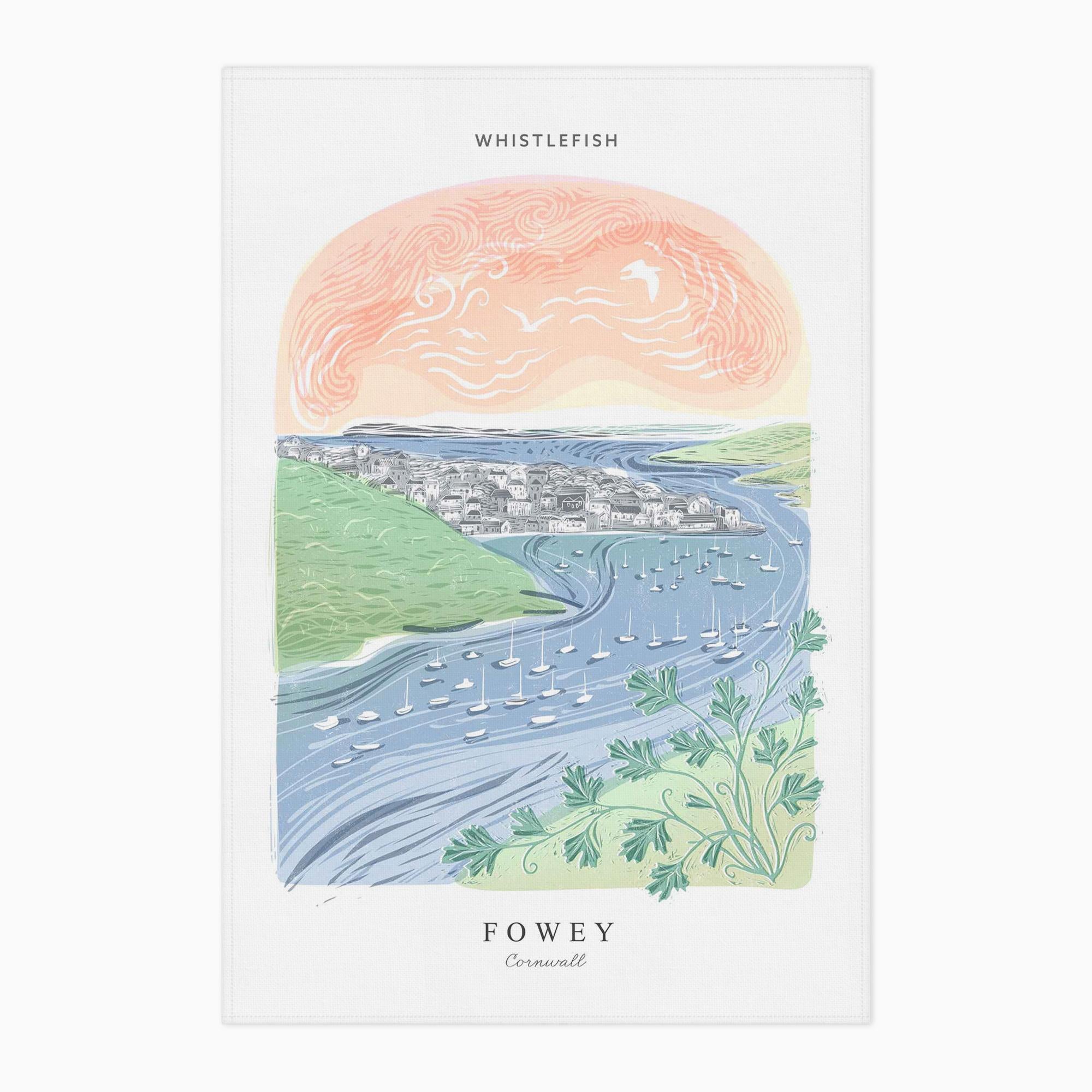 Tea Towel-WTT252 - Fowey Arched Lino Tea Towel-Whistlefish