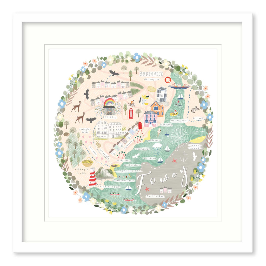 Fowey Map Framed Print - Whistlefish