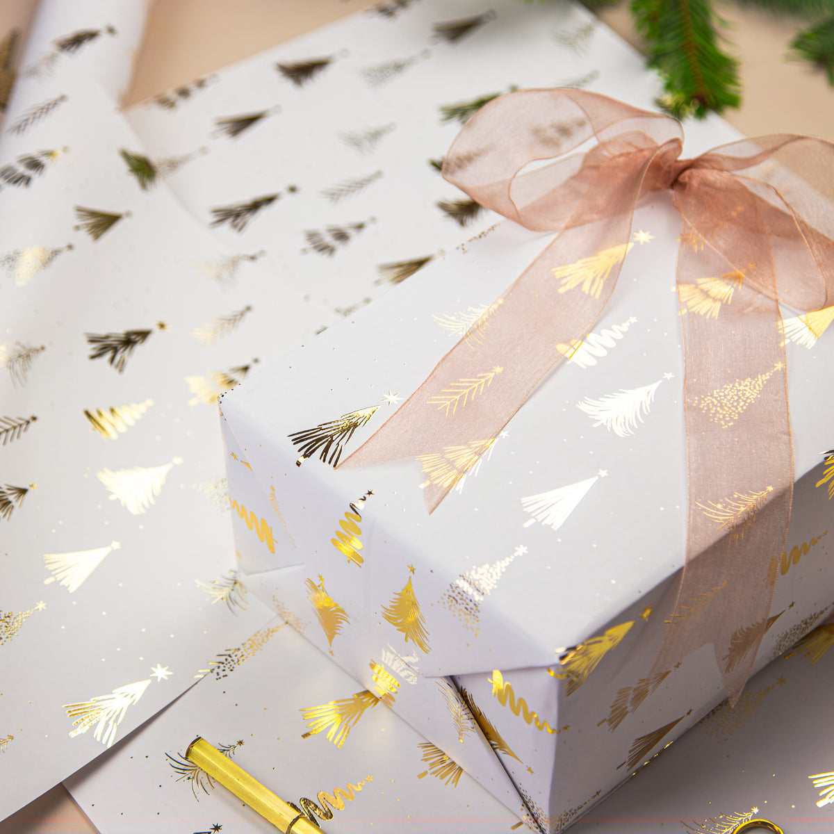 FCWP009 - Golden Pines Foiled Wrapping Paper