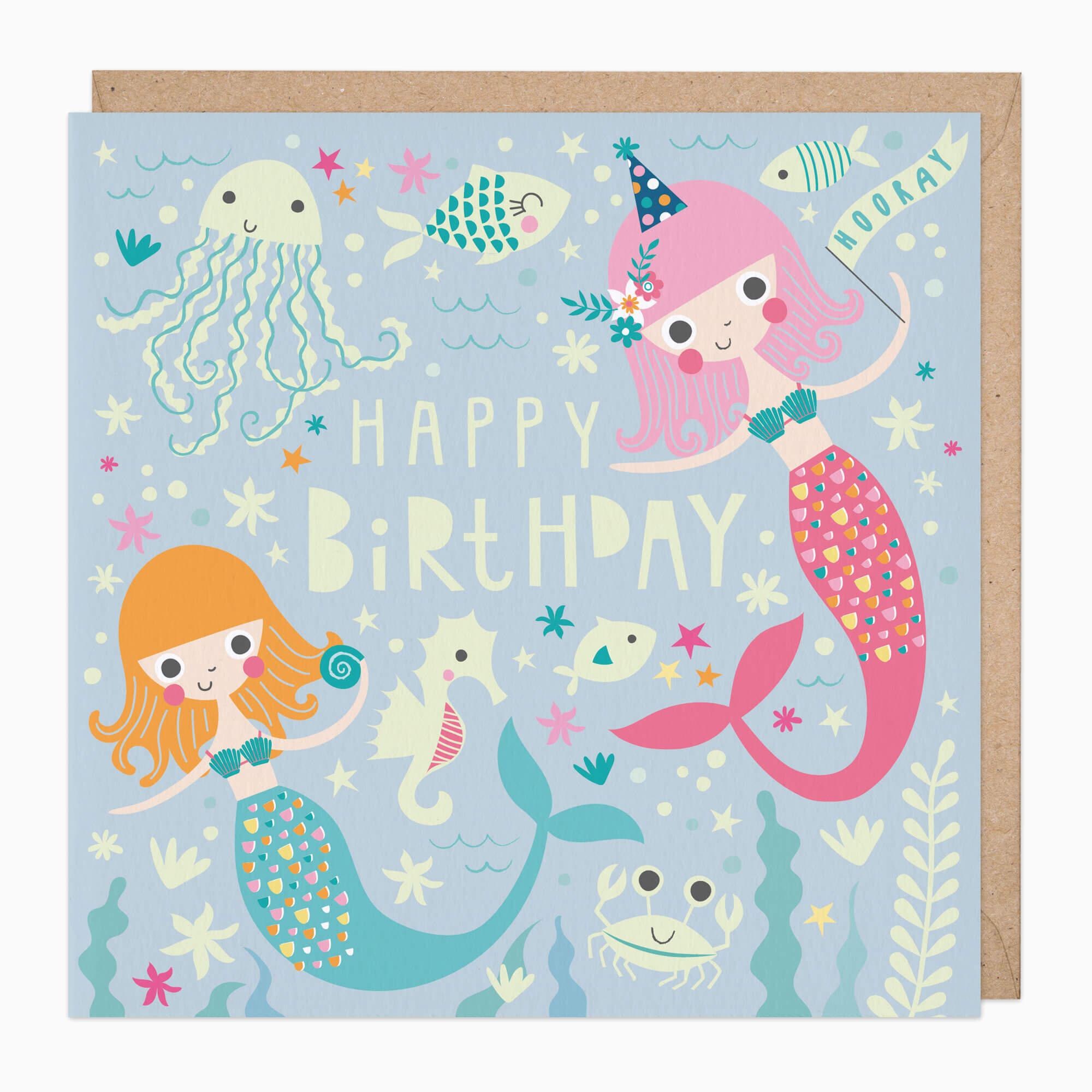 B745 Glow Dark Mermaids Birthday Card