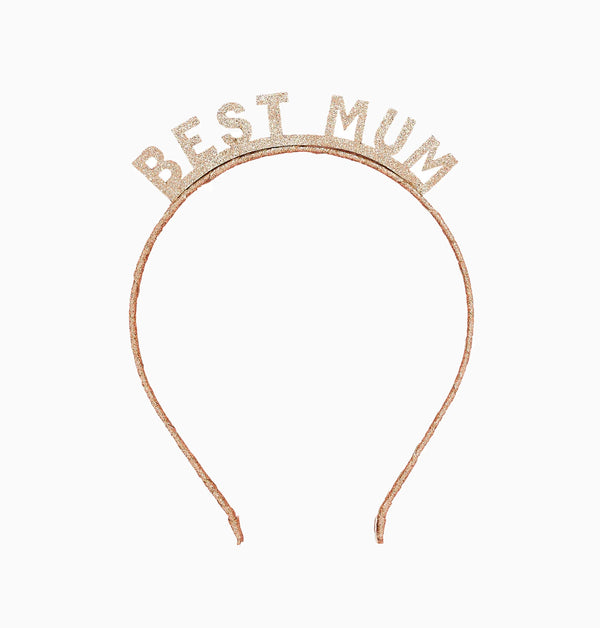 Headband-HBBM105 - Gold 'Best Mum' Glitter Headband-HootyBalloo