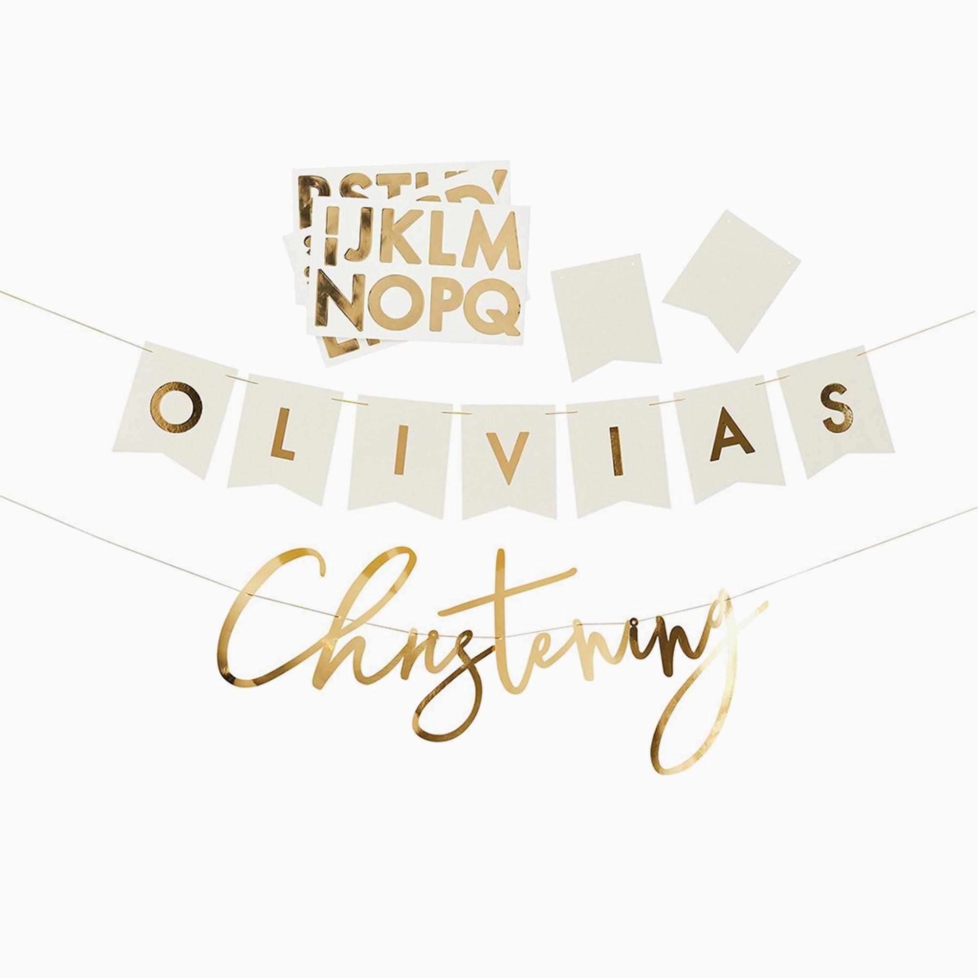 Banner-HBHC100 - Gold Christening Customisable Banner-Hootyballoo