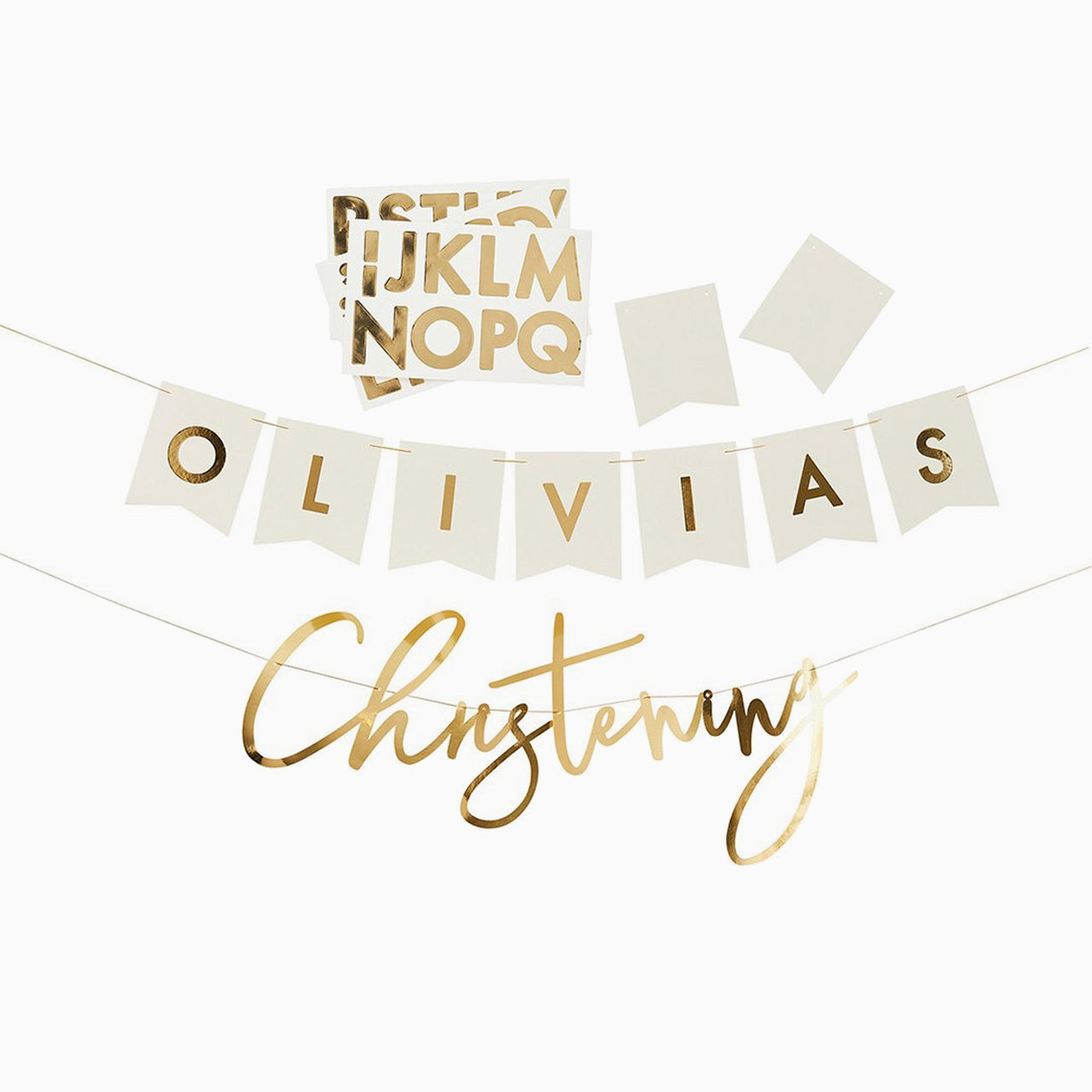 Banner-HBHC100 - Gold Christening Customisable Banner-Hootyballoo