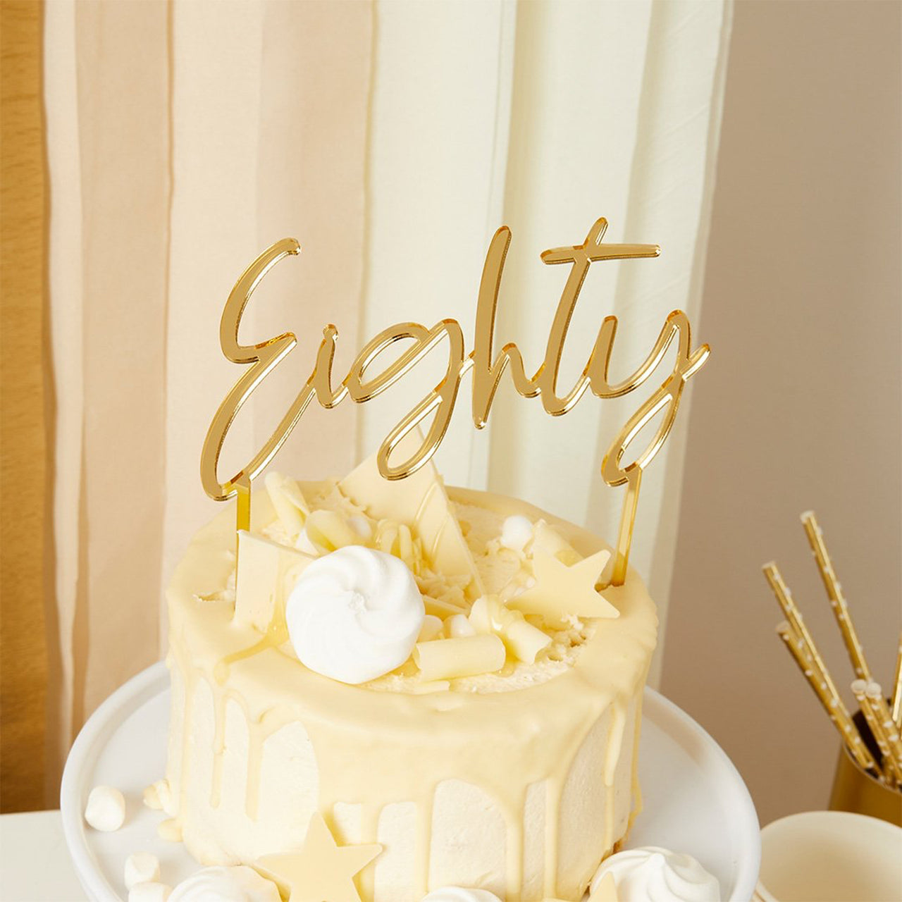 Cake Topper-HBMB108 - Gold Eighty Acrylic Cake Topper-Hootyballoo