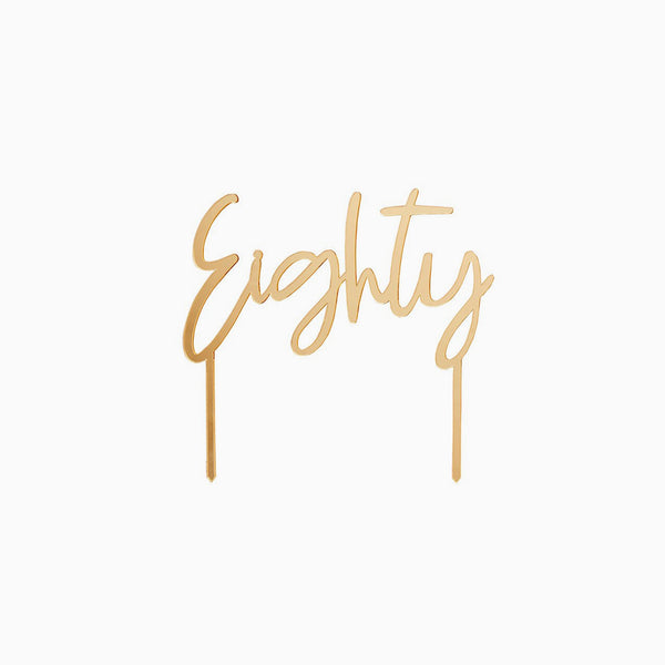 Cake Topper-HBMB108 - Gold Eighty Acrylic Cake Topper-Hootyballoo