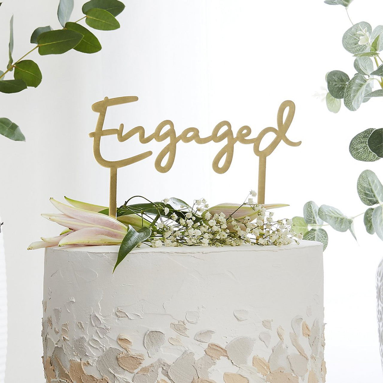 Cake Topper-HBEG102 - Gold Engaged Cake Topper-Hootyballoo