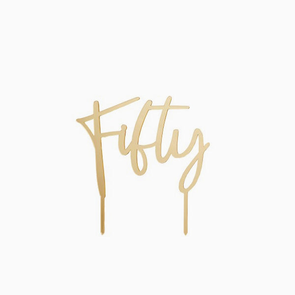 Cake Topper-HBMB105 - Gold Fifty Acrylic Cake Topper-Hootyballoo