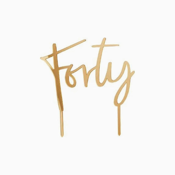 Cake Topper-HBMB104 - Gold Forty Acrylic Cake Topper-Hootyballoo
