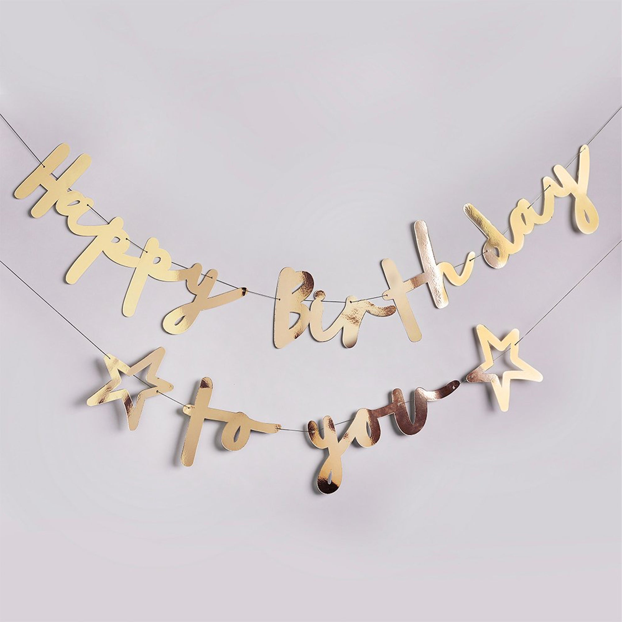 Banner-HBMM1115 - Gold Happy Birthday Card Banner-Hootyballoo