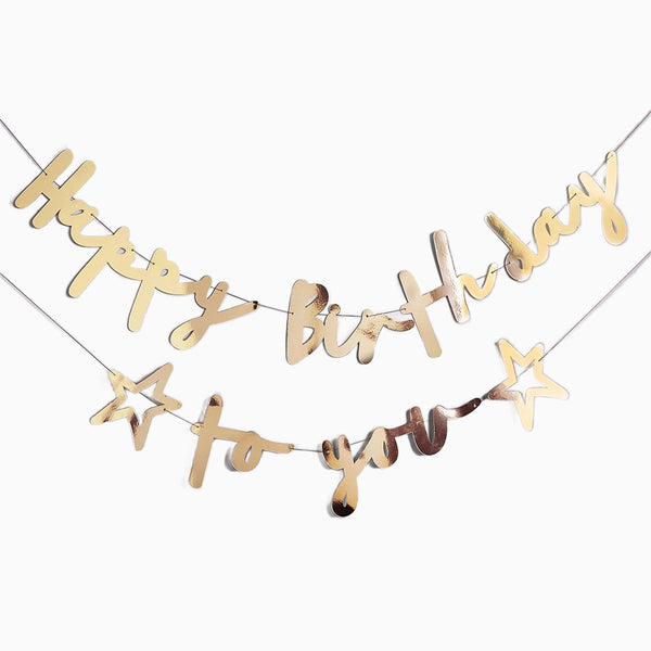 Banner-HBMM1115 - Gold Happy Birthday Card Banner-Hootyballoo